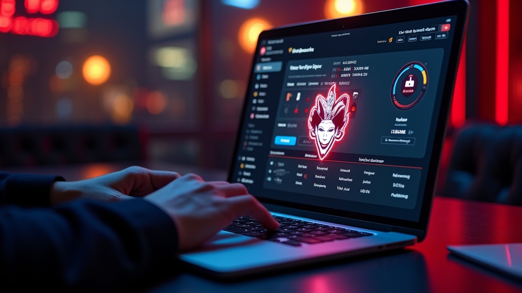 Schermata di accesso al conto Royal Joker su laptop in un ambiente da casino